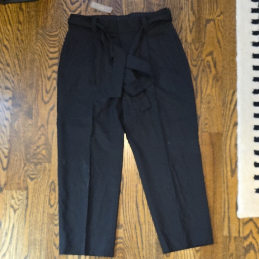 J. Crew Collection Black Ankle Cropped Pants Tie Waist 12 NWT